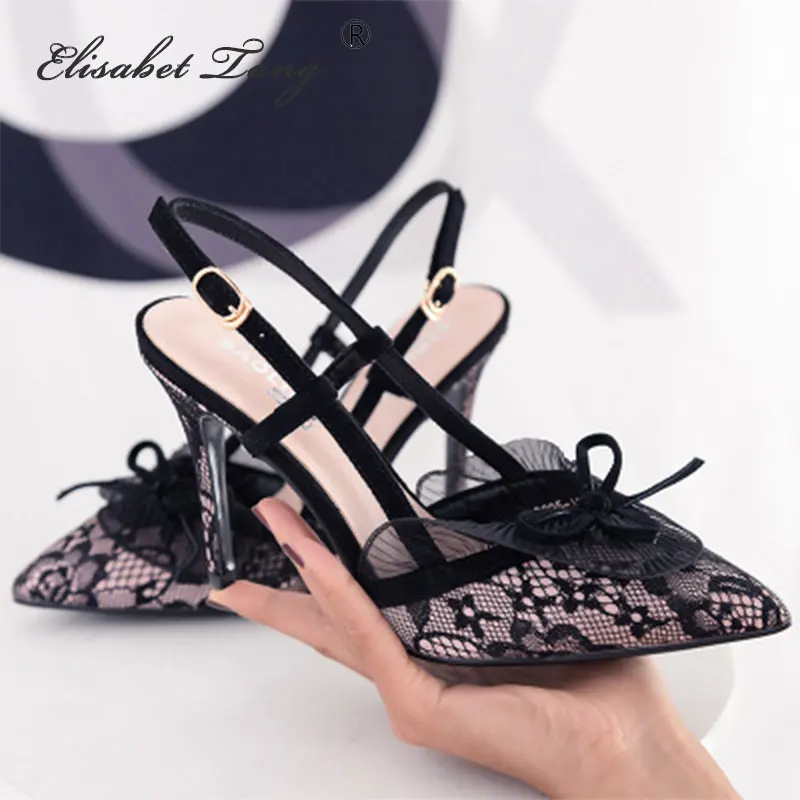 

ElisabetTang 2019 Summer Women Sexy Thin High Heels Sandals Gladiator Black Heels Slingback Sandals Cover Toe Pointy Sandals