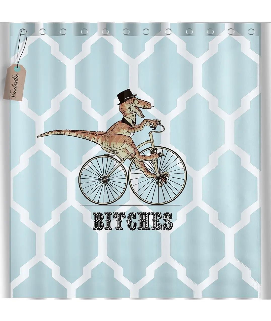 Custom Dinosaur Bicycle Geometric Pattern Waterproof Shower Curtain Bathroom Decor | Дом и сад