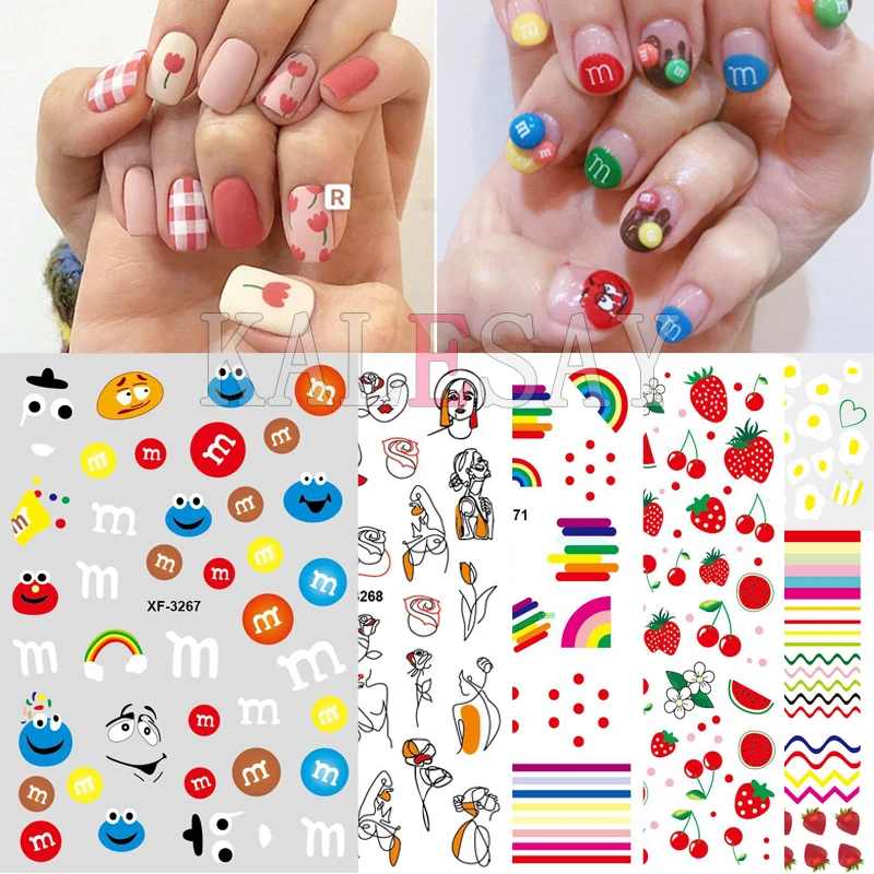 

Rainbow Nail Sticker Art Decals Strawberry Design Abstraction Girls Back Glue Love Sticker for Manicure Fruits Sticker for Nails