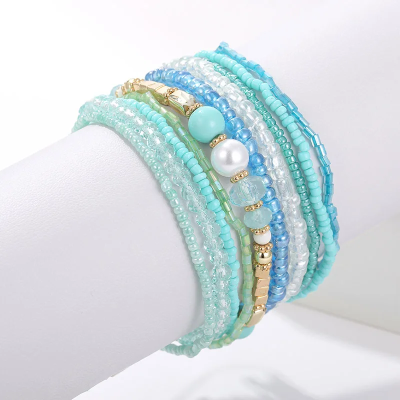 

10 Pcs/set Bohemian Multi-layer Beaded Bracelets For Women Handmade Elastic Rope Armband Pulseras Mujer Drop Ship