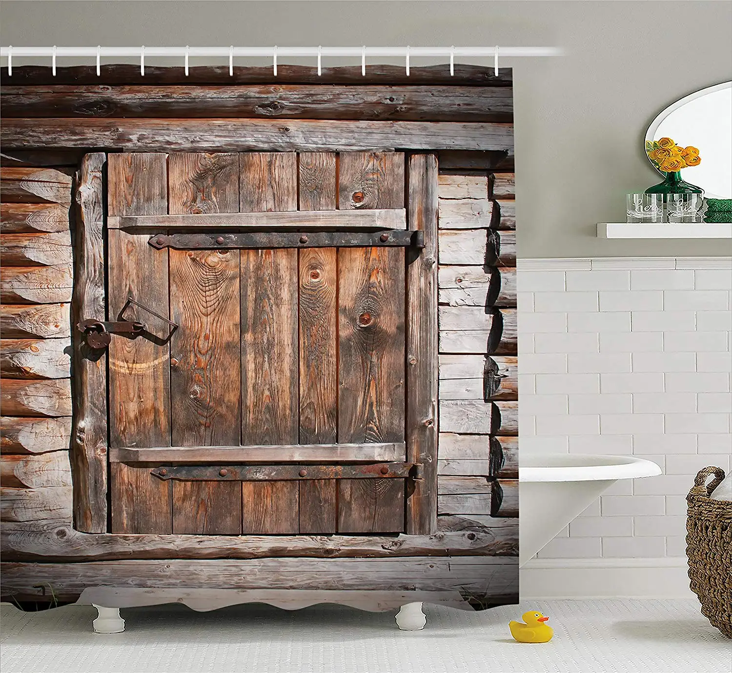 

Vintage Shower Curtain,Rustic Wooden Door of Old Barn in Farmhouse Countryside Village Aged Rural Life Image Fabric Bathroom