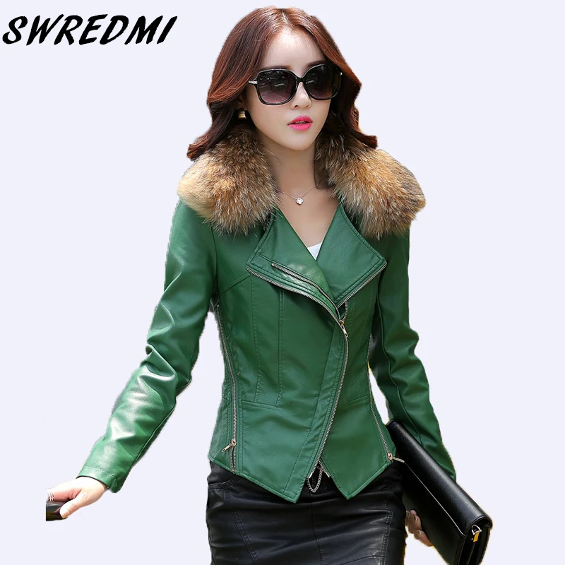 

SWREDMI Spring Autumn Real Fur Women's Leather Jacket Slim Motorcycle Outerwear Coats Female Short Leather Coat Fashion Suede