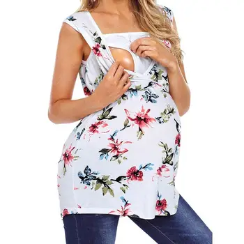 

Women Maternity Printed Stitching Lactation T-Shirts Vest Breastfeeding Sleeveless Tunic Tank Tops