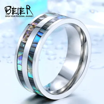 

BEIER New Stainless Steel Men Ring High Quality Real shell Fashion Wedding Jewelry BR-R026