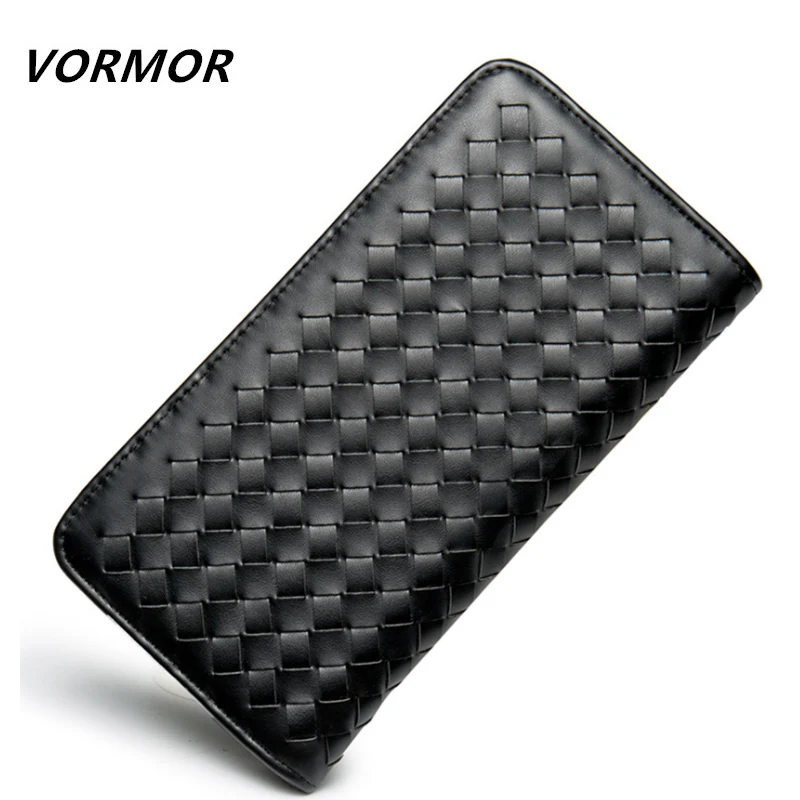 

VORMOR 2019 Luxury Brand Woven Men Wallets Long Male Clutch Purse With Coin Pocket PU Leather Zipper Wallet Male Business Black