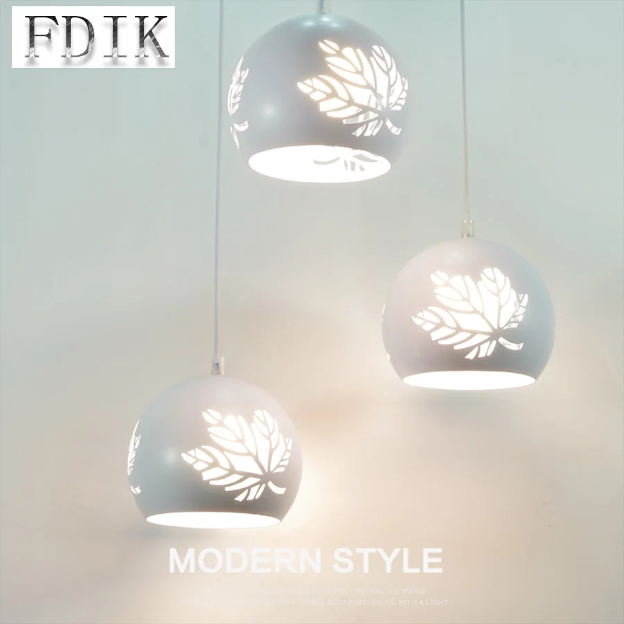 

Hollow out Maple Leaf Pattern Dining room Pendant lamp Circular AC 220V Nordic Living rooms LED Pendant Lights Tricolor Dimmable