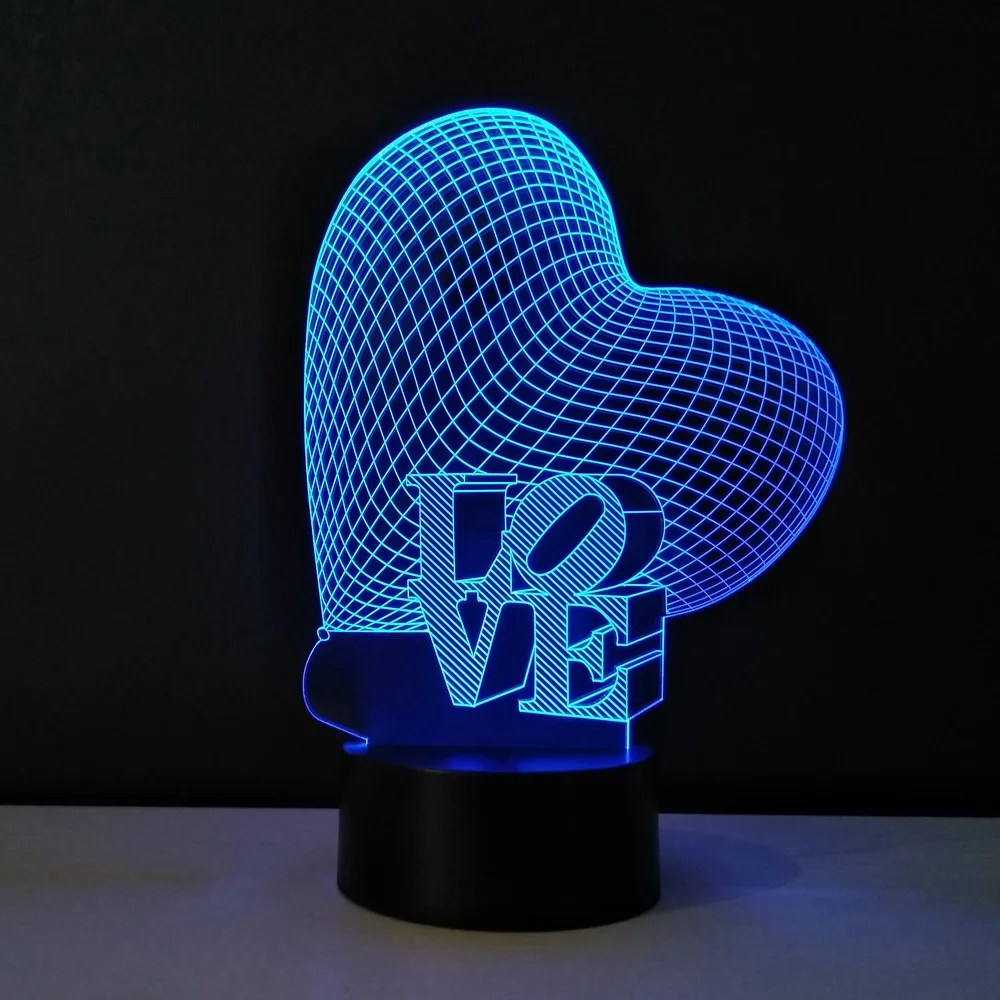 Романтические подарки на день Святого Валентина 3D Визуальный светодиодный светильник любовь сердце ночник 7 цветов Изменение
