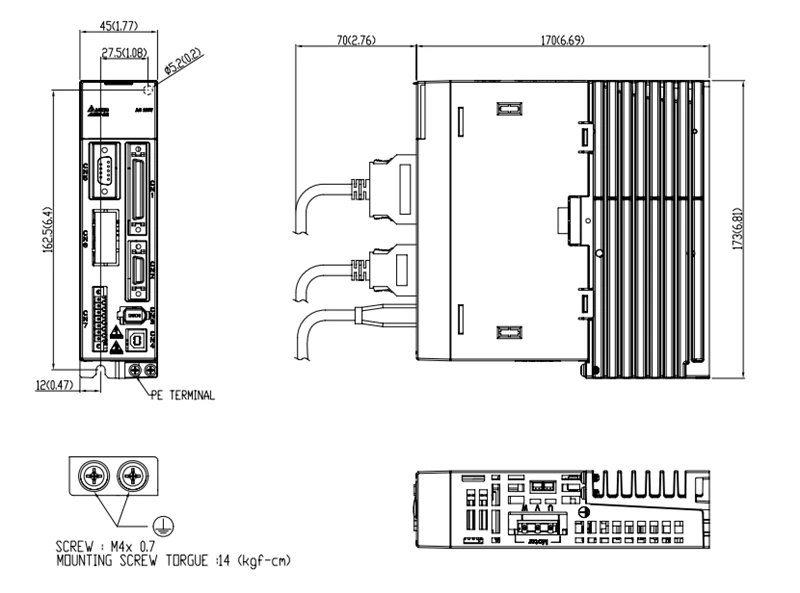 CNC 200 Вт AC Серводвигатель и приводной набор Delta 220V 0.64NM 1.55A 60 мм с 3 м кабель ECMA C10602RS +