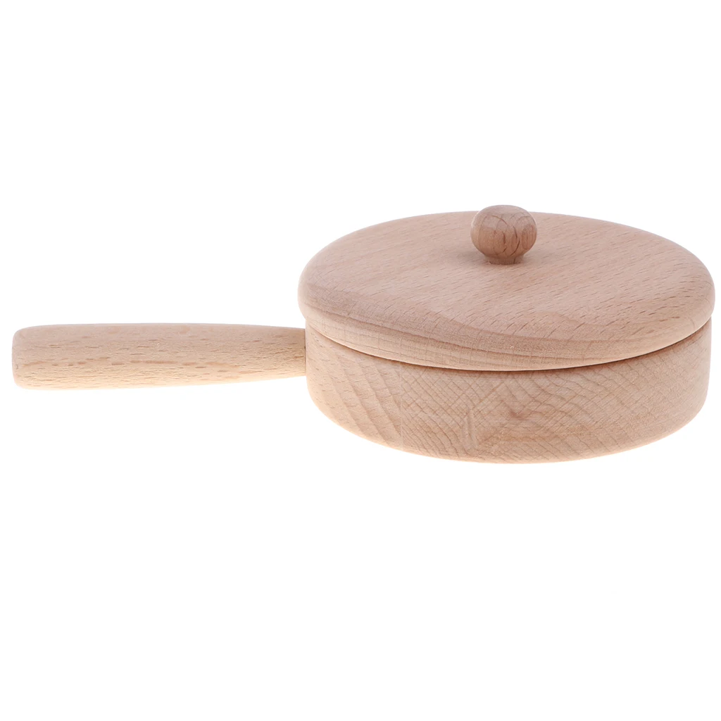 Funny Kitchen Toy - Solid Beech Wooden Playset for Kid Girls Role Play Pretend Cooking Kid Educational Toy Props - Pan S