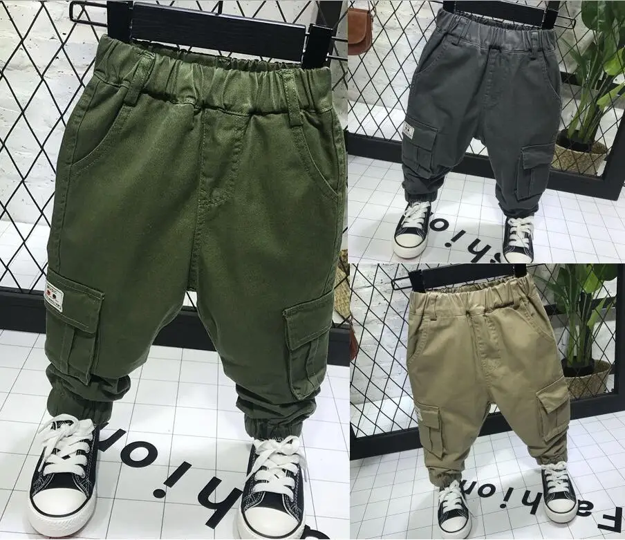 

Kids Children Baby Boys Pants Retro Khaki , Gray , dark green Casual Straight Trousers 2-6Y New Boy's multi-pocket slacks