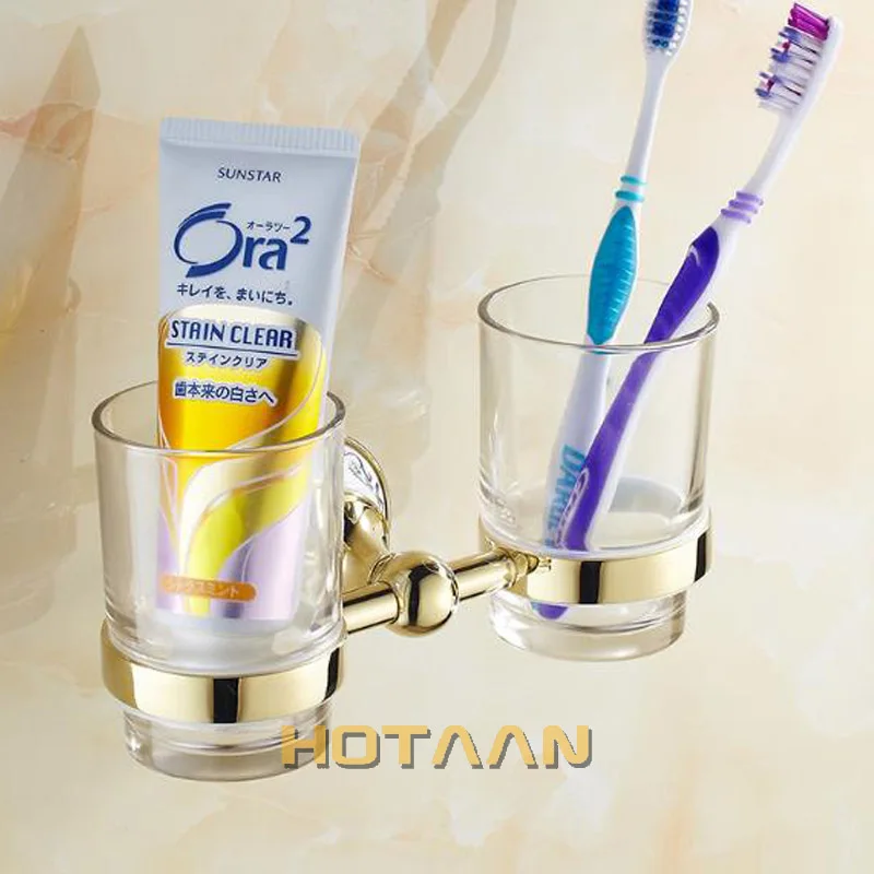 Стильная зубная щетка, медная и стеклянная, двойной стакан, держатель стаканов для ванной комнаты