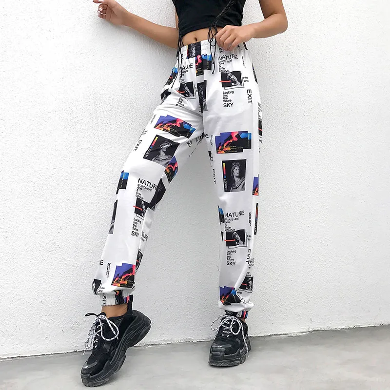 SUCHCUTE брюки карго для женщин с принтом широкие брюки высокая улица панк женские Breeche Harajuku шаровары Pantalon карго Femme