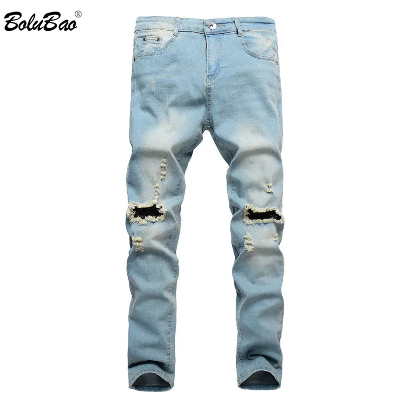

BOLUBAO Fashion Brand Men Jeans Patchwork Hollow Out Printed Beggar Cropped Pants Man Slim Fit Casual Jeans