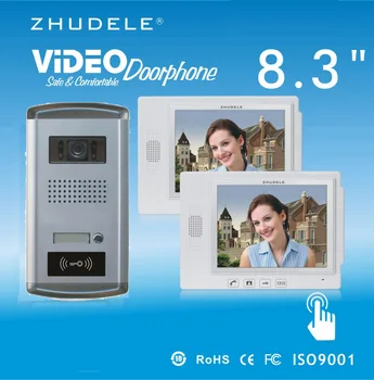 

ZHUDELE Hot Selling 8.3"Video Door Phone Touch Key Doorbell&IR HD Home Security CCD Camera w/t ID Card unlocking 1V2 Intercom