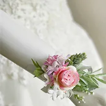  YO CHO Bride Wedding Wrist Corsage Groom Boutonniere Pink Artificial Silk Rose Flower Bracelet Prom Party Meeting Corsages Decor 