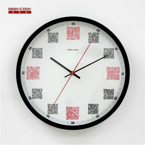Купить настенные часы, QR код времени, белый/черный/красный/серебро