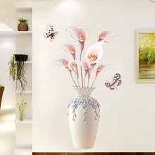 3d bottle of flower butterfly wall sticker Living room background wall decoration sticker PVC self-adhesive waterproof wallpaper flower rattan butterfly design toilet waterproof wall sticker