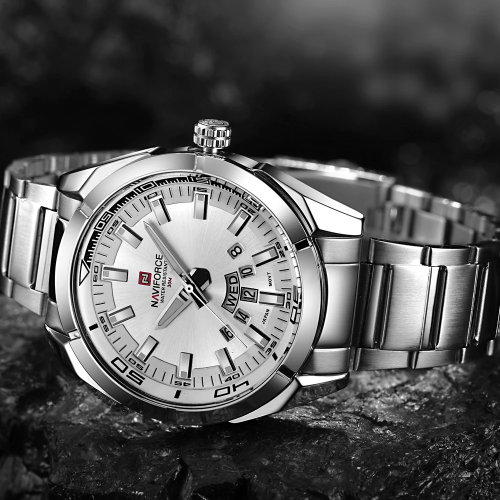 NAVIFORCE топ бизнес бренд полный стали Мужские кварцевые часы модные повседневные аналоговые Мужские часы водонепроницаемые Relogio Masculino