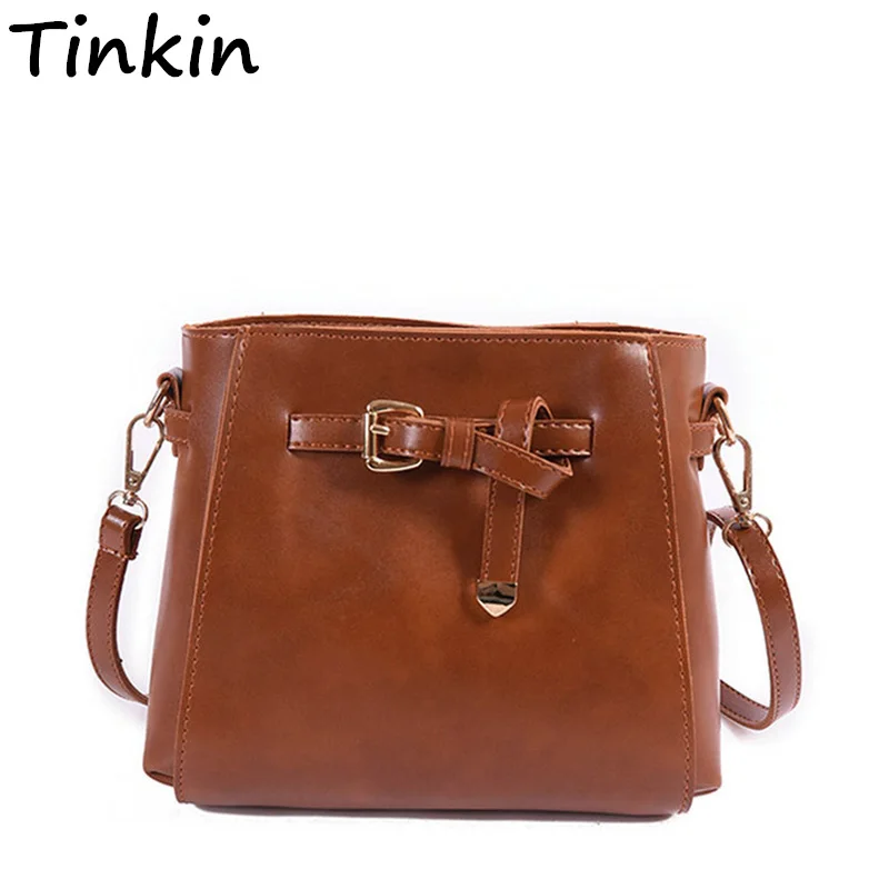 

Tinkin Vintage PU Leather Handbag single shoulder Crossbody Bag All-match Female Small Bucket Bag
