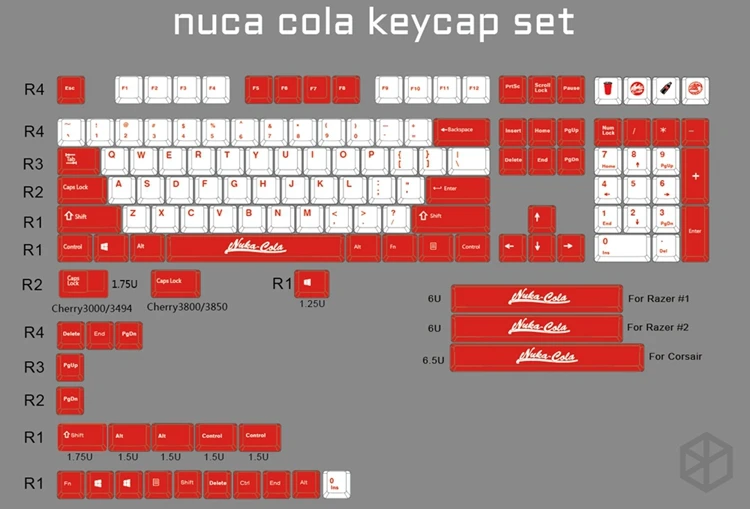 Nuca Cola Fallout Вишневый профиль Keycap набор толстый PBT белый красный лазер гравированный dip краситель gh60 xd64 xd84 96 87 104 k70 razer corsair - Цвет: NC For All in One x1