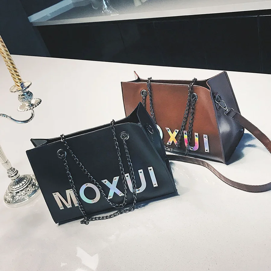 

MANFUNI Large-capacity Casual Handbag for Women Vintage Pu Leather Chain Shoulder Bag Fashion Letter Rivet Messenger Bag
