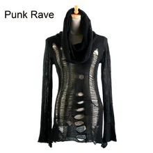 Новая женская панк Рейв готический рок модная черная рубашка Топ стримпанк пуловер вязаный свитер M012