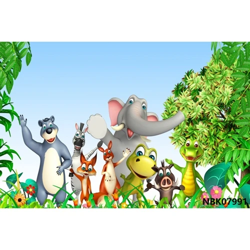 Laeacco день рождения фоны джунгли сафари детские вечерние мультфильм лес животное ребенок портретный плакат фото фон фотостудия - Цвет: NBK07991