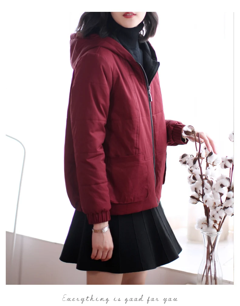 AYUNSUE/ зимняя куртка для женщин, парки, утепленная верхняя одежда, однотонные пальто с капюшоном, короткие женские, тонкие, с хлопковой подкладкой, плюс размер LX1130