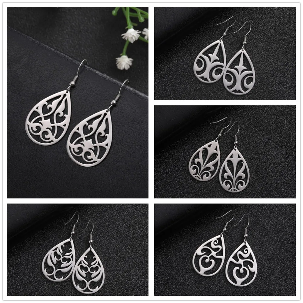 

My Shape Vintage Hollow Statement Earrings Stainless Steel Water Drop Shape Dangle Earrings Ear Accessories aretes de mujer 2019