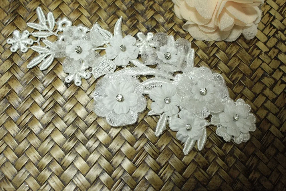 

Venise Lace Applique, 3D Flowers lace applique Rhinestone lace applique 1 piece