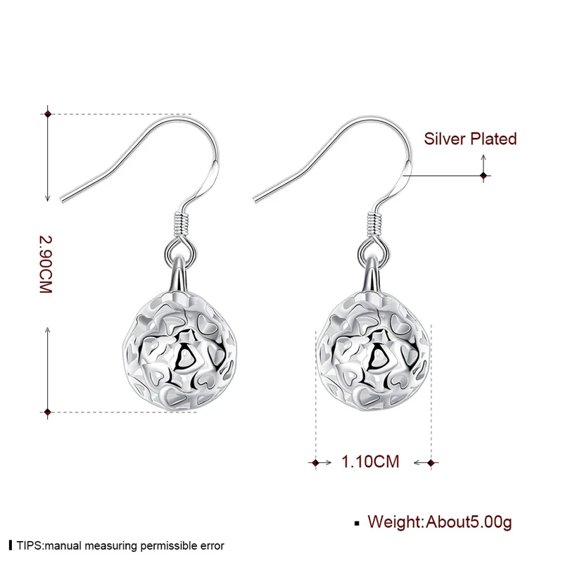 DOTEFFIL 925 Sterling Silver Hollow Ball Heart Drop Earrings For Woman Wedding Engagement Party Fashion Charm Jewelry