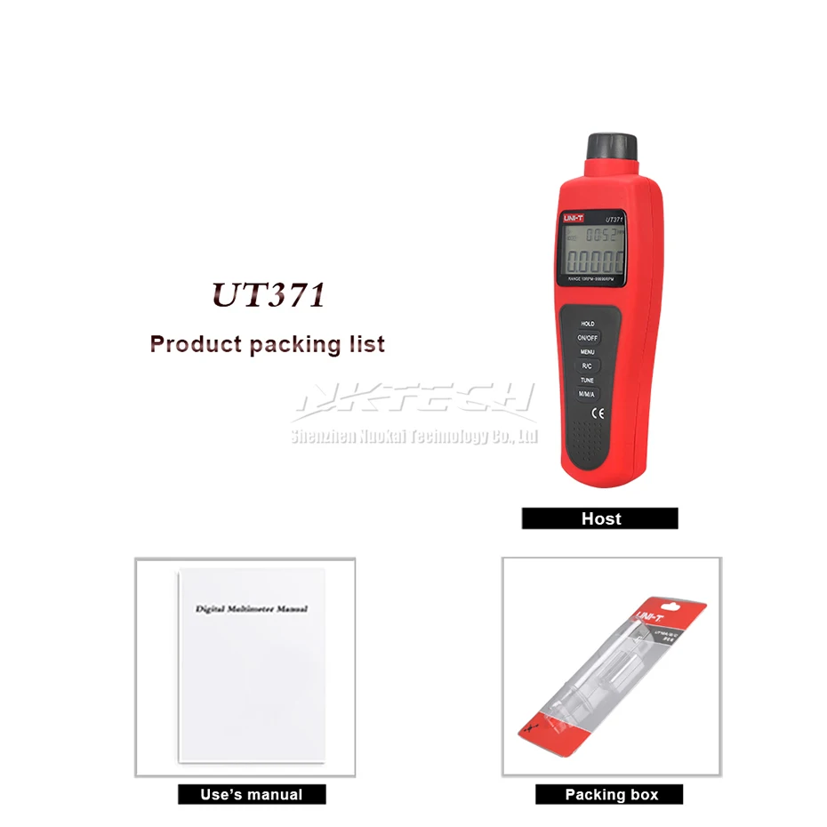 UNI-T UT372 ЖК-дисплей Дисплей цифровой USB Интерфейс диапазон 10 об./мин.-99999 об./мин. Бесконтактный цифровой Тахометры