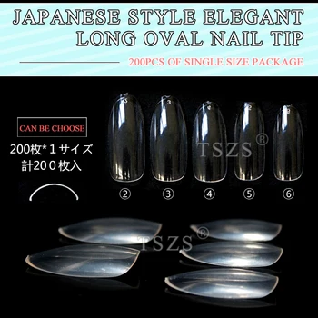 

1bags/lot 200pcs Japanese style elegant Clear long oval full cover Acrylic Nail art Tips