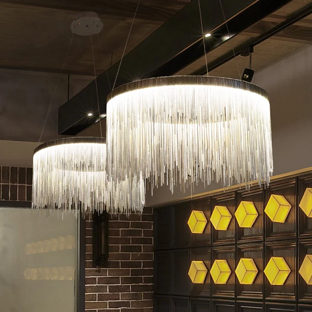 Aluminum Chain Round Chandelier Lights Nordic Style Tassel Aluminum Chain Round Chandelier Lights Nordic Style Tassel Lighting Modern Dinning Room Hanging Lamps