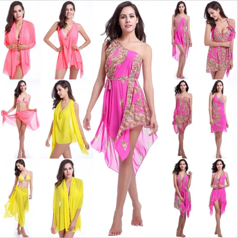 

2019 New Sexy Beach Cover Up Sarong Summer Bikini Cover-ups Wrap Pareo Beach Dress Mesh Skirts Towel Yellow Pink Rose