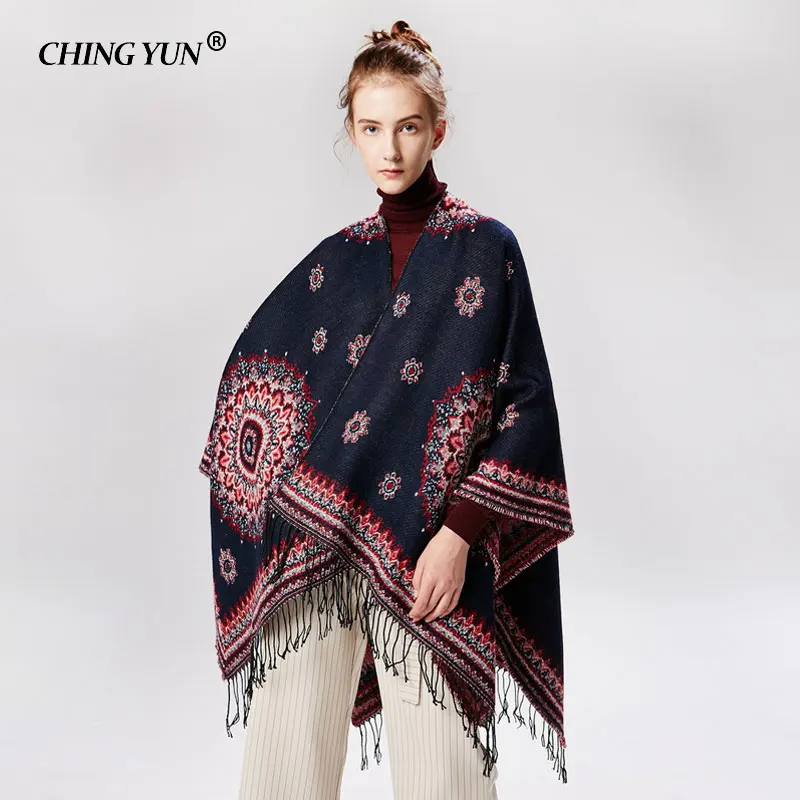 

2018 New Winter Scarf Chic Woman Warm Lady Shawls Fashion Pure Cashmere Fringed Decorative Ponchos and Capes Designer Scarfs