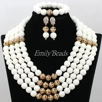 

Artificial Coral Beads Jewelry Set Charms White Nigerian Wedding African Bridal Necklace Set High Quality Free Shipping CJ530