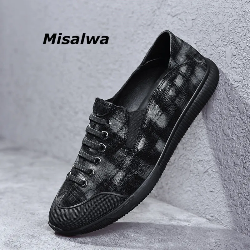 

Misalwa New Arrival Mens Sneakers Casual Low Lace-up Leather Shoes Autumn British Comfort Slip on Male Platform Shoes Black Grey