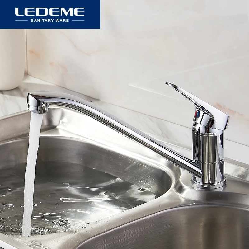 LEDEME Single Handle Kitchen Faucet Brass Deck Mounted Swivel 360