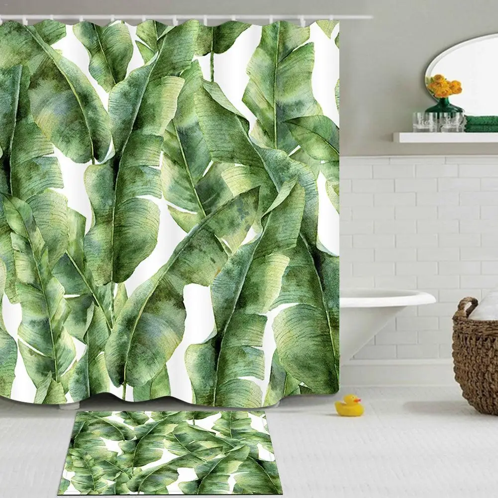 

Fabric Polyester 3D Palm Tree Banana Leaf Printed Waterproof Shower Curtain Tropical Plants Printing Custom Curtain For Bathroom