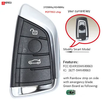 

Keyecu New Knife type Key Smart Remote key Fob 315MHz/434MHz 3 Button for BMW F Series CAS4+/FEM 2015 2016 2017 FCC: KR55WK49863