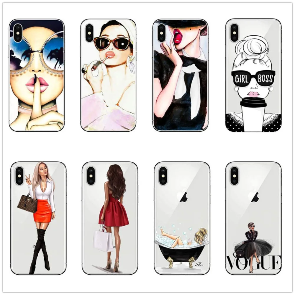

Vogue fashion Charming Painting Women For apple IPhone 5 5s SE 6 6s 7 8 PLUS X XR XS MAX case sexy girl case cover Soft Silicone