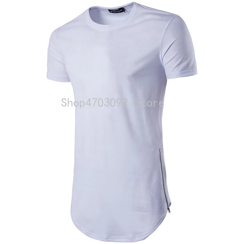 

Double Side Zipper Extra Long T Shirt Men 2019 Brand New Short Sleeve Tee Shirt Homme Casual Hip Hop High Street Top T-shirt XX