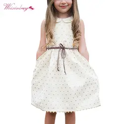WEIXINBUY Очаровательное Летнее белое платье в горошек для маленьких девочек вечерние платья принцессы без рукавов От 3 до 7 лет