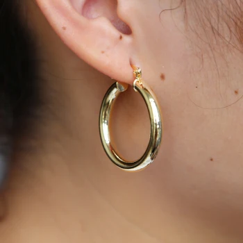 

1Pair silver plated pin Gold Color Geometry Round Hoop Earring Metal Earrings Fashion Simple Jewelry Charms Pendientes