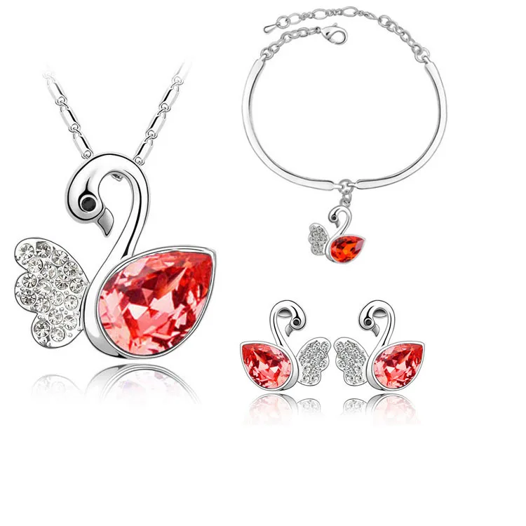 Лебедь ювелирные изделия ожерелье/серьги/браслет высокое качество белый набор ювелирных изделий в форме животных никель Бесплатный Подарочные наборы для женщин - Окраска металла: shulian red