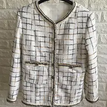 Осенне-зимние женские пальто куртки повседневная o-образным вырезом клетчатая куртка с карманом верхняя одежда