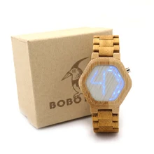 BOBO de AVES E03 Bambooo Forma Hexagonal De Madera Reloj Para Hombre Kisai madera Led Reloj Único reloj de Madera Del Reloj de La Visión Nocturna Con caja