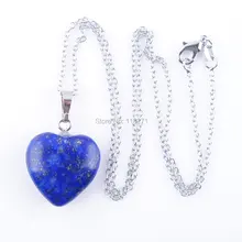 Натуральный Лазурит драгоценные камни, бусины сердце посеребренные Рейки чакра кулон ожерелье 18 дюймов WOJIAER PN3438