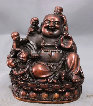 

zmr 00996 Chinese Pure Bronze Wealth 5 Kid Child Pray Happy Laughing Maireya Buddha Statue